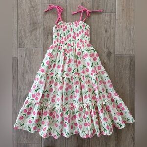 SweetHoney Creme Tiered Sundress with Pink Cherry Print and Tie Straps Size 3T